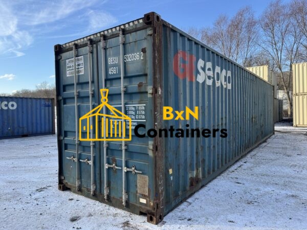 40′ x 8′ x 9.5′ Tall –Used *High Cube* Shipping / Storage Container-Wind and Watertight – BLUE